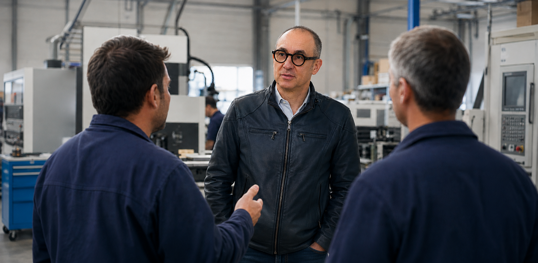 Alexandre Tellier visite un site industriel et échange avec des équipes sur place.